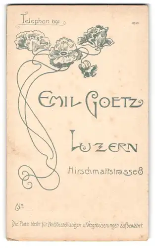 Fotografie Emil Goetz, Luzern, Hirschmattstr. 8, Blühende Blumen im Jugendstil