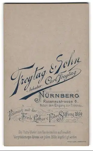Fotografie Freytag & Sohn, Nürnberg, Rosenaustr. 6, Anschrift des Fotografen in unterschiedlichen Schriftformen
