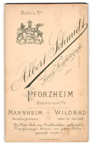 Fotografie Albert Schmidt, Pforzheim, Enzstrasse 7 1 /2, Wappen des Königreich Württemberg