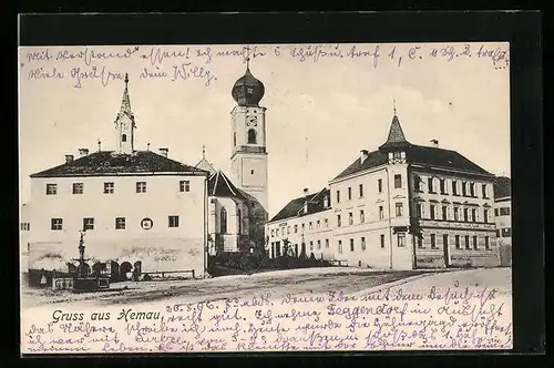 AK Hemau, Ortspartie mit Blick auf Kirche und Marktplatz