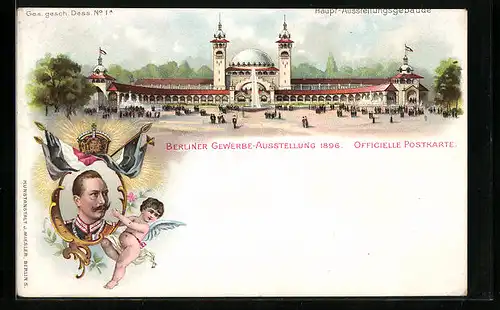 Lithographie Berlin, Berliner Gewerbe Ausstellung 1896, Haupt-Ausstellungsgebäude