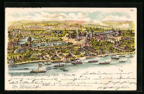 Lithographie Berlin, Gewerbe Ausstellung 1896, Ausstellungsgelände