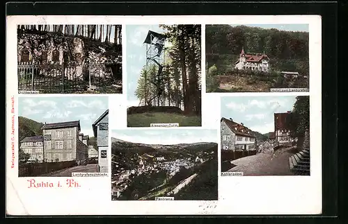 AK Ruhla i. Th., Landgrafenschmiede, Alexander-Turm, Kohlergasse & Hotel zum Landgrafen