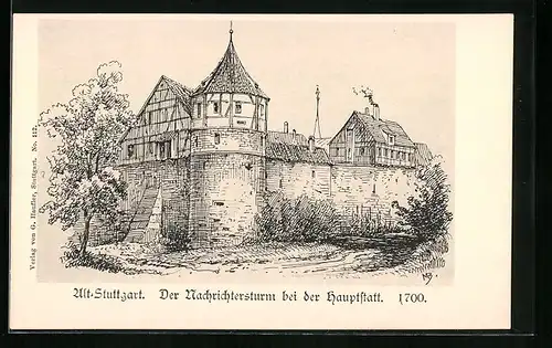 Künstler-AK Alt-Stuttgart, Der Nachrichtersturm 1700