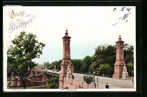 AK Stuttgart, König Karlbrücke mit Kutschen