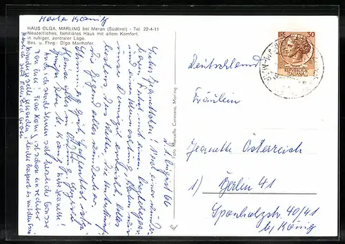 AK Marling b. Meran, Gasthaus Olga mit Terrasse