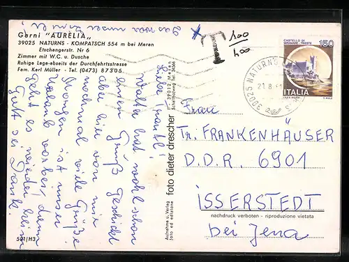 AK Naturns, Garni Aurelia in der Etschangerstrasse 6