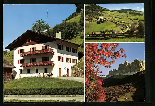 AK St. Peter i. Villnöss, Gästehaus Alblhof mit Bergpanorama