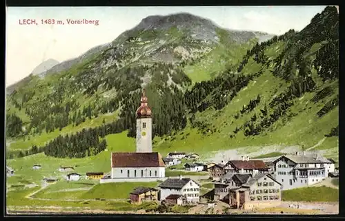 AK Lech, Ortsansicht mit Kirche