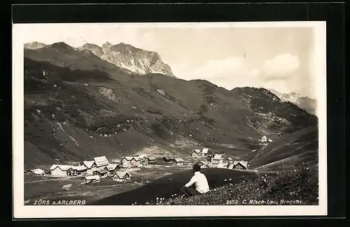 AK Zürs a. Arlberg, Ortsansicht aus der Vogelschau