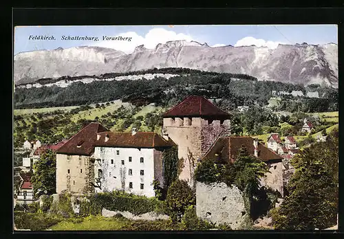 AK Feldkirch, Schattenburg mit Bergpanorama