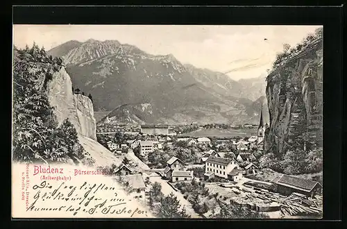 AK Bludenz, Ortsansicht mit Bürserschlucht