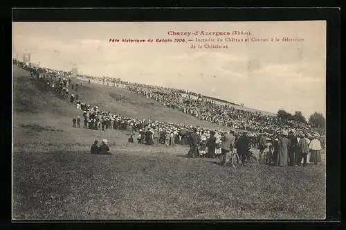 AK Chazay-d`Azergues, Fete historique du Baboin1908 - Incendie du Chateau