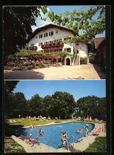 AK Eppan b. Bozen, Pension Restaurant Stroblhof mit Schwimmbecken