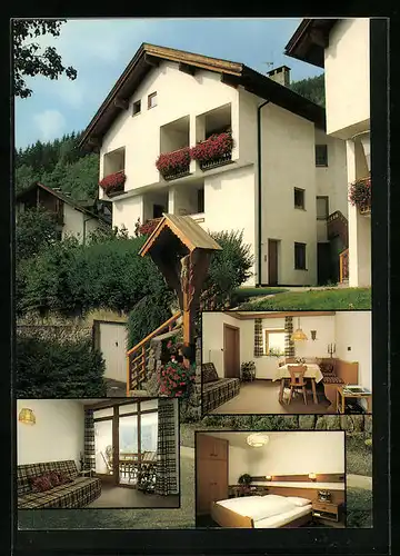 AK Villnöss, Gasthaus Fam. Stadler mit Wegkreuz