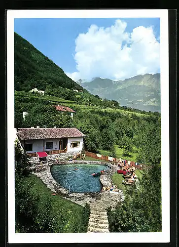 AK Marling b. Meran, Hotel Restaurant Oberwirt mit Schwimmbecken