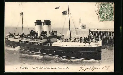 AK Dieppe, La Tamise entrant dans el Port