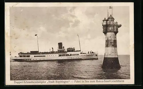 AK Doppel-Schraubendampfer Stadt Rüstringen den Rote-Sand-Leuchtturm passierend