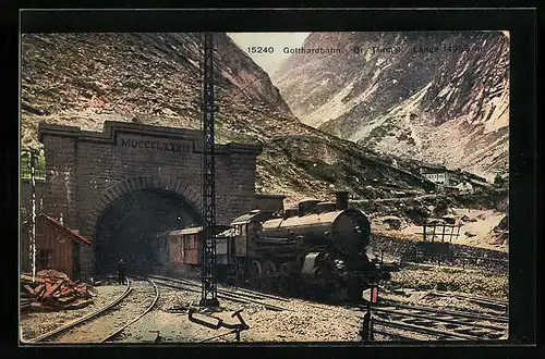 AK Expresszug der Gotthardbahn den grossen Gotthardtunnel passierend