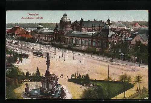 AK Dresden, Ausstellungsgebäude mit Strasse