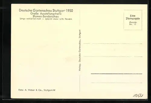 AK Stuttgart, Deutsche Gartenschau 1950 - Blumen-Sonderschau in der grossen Halle