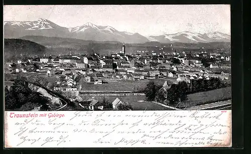 AK Traunstein, Teilansicht mit Gebirge