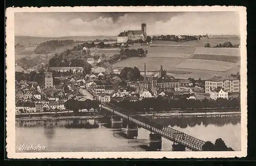 AK Vilshofen, Uferpartie mit Brücke