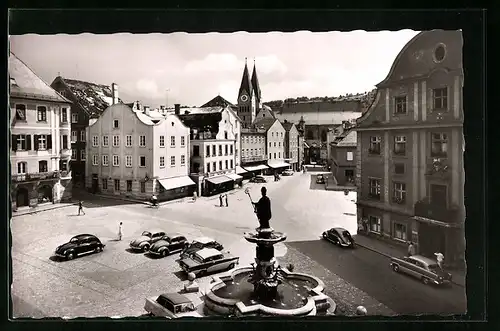 AK Eichstätt /Bay., Marktplatz mit Geschäften und Brunnen