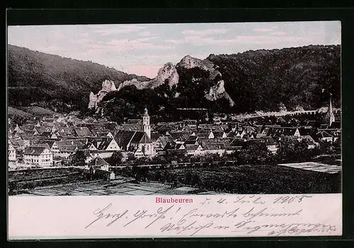 AK Blaubeuren, Teilansicht mit Kirche