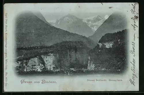Mondschein-AK Bludenz, Bürser Schlucht mit Scesaplana