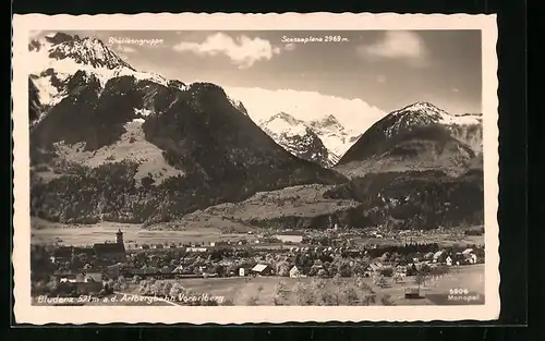 AK Bludenz a. d. Arlbergbahn, Teilansicht mit Rhätikongruppe und Scessaplana