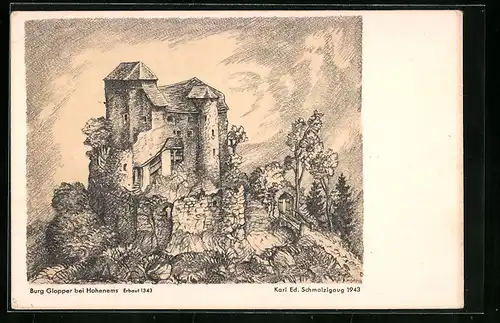 Künstler-AK Hohenems, Burg Glopper