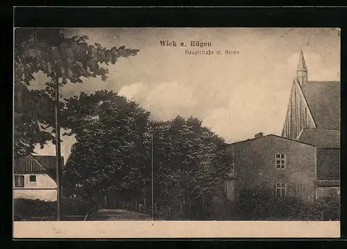 AK Wiek /Rügen, Hauptstrasse mit Kirche