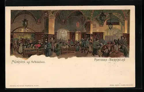 Lithographie München, Münchner Hofbräuhaus, Innenansicht