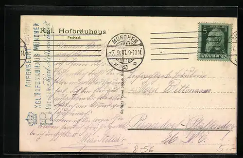 AK München, Königliches Hofbräuhaus, Festsaal, Innenansicht