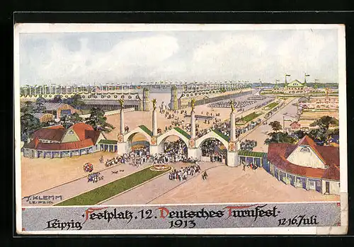 Künstler-AK Leipzig, 12. Deutsches Turnfest 1913, Festplatz