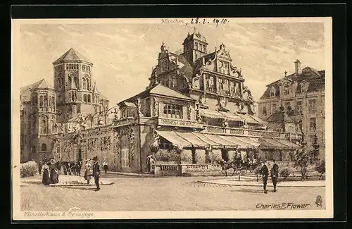 Künstler-AK Charles F. Flower: München, Künstlerhaus & Synagoge