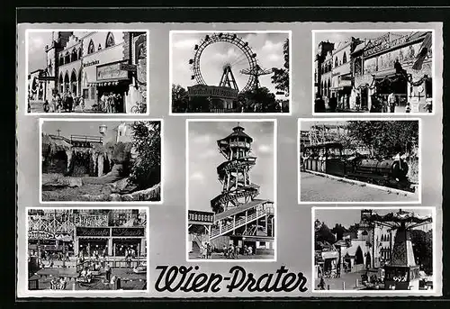 AK Wien, Wiener Prater, Riesenrad, Kleinbahn, Karussell