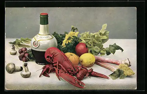 AK Hummer und Brandyflasche mit Champignons