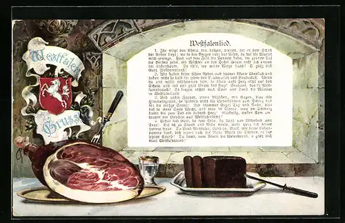 AK Westfalen-Gruss, Schinkenkeule und Pumpernickel, Westfalenlied