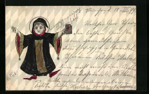 Präge-AK Tanzendes Münchner Kindl mit Büchlein