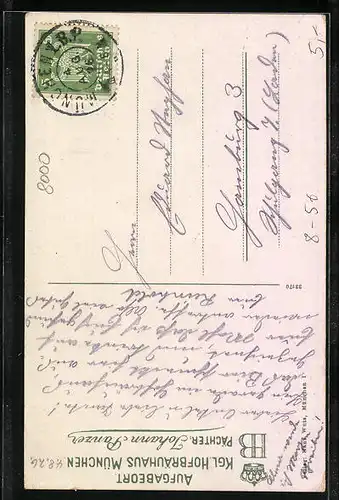 AK Münchner Hofbräuhaus mit Kutschen, Urkunde mit Siegel