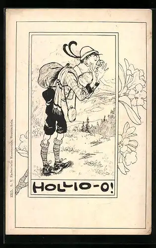 Künstler-AK Wanderer übt sich im Jodeln