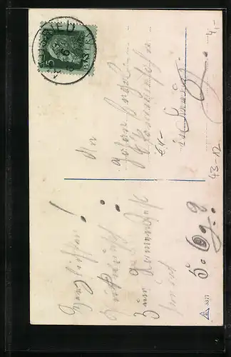 AK Wanderer mit Sträusschen am Hute und Stab in der Hand