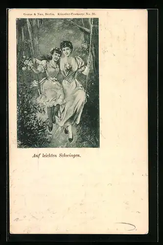 AK Mutter und Tochter vergnügen sich auf der Schaukel