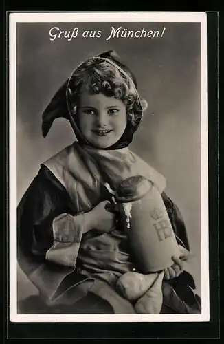 AK Münchner Kindl mit Bierkrug und Rettich