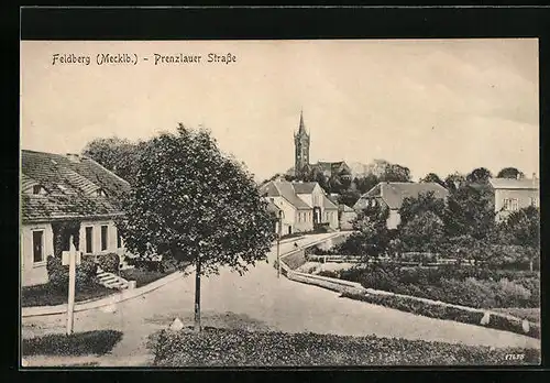 AK Feldberg i. Meckl., Prenzlauer Strasse mit Kirche