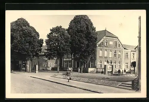 AK Mirow, Strassenpartie mit Mecklenburger Hof