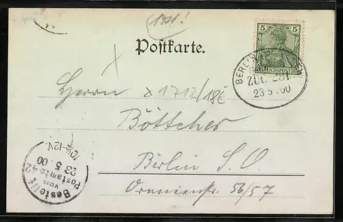 Mondschein-AK Trebbin, Strassenpartie am Marktplatz