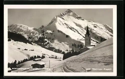 AK Warth, Wintersportplatz mit Kirche